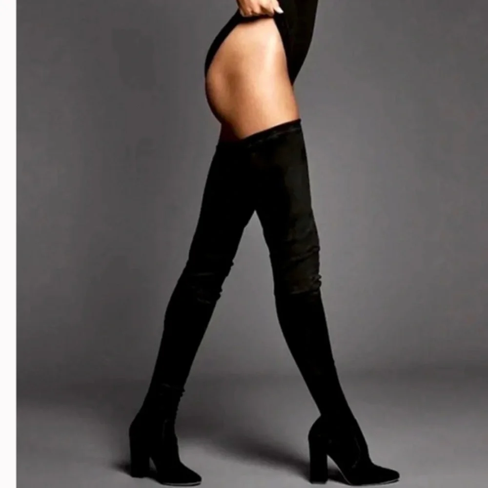 NIB Tamara Mellon Helmut Over The Knee Stretch Suede Boots Thigh Black 39.5